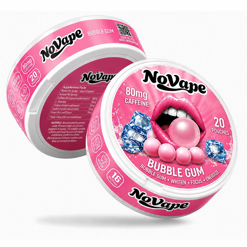 NOVAPE CAFEINE POUCHES - BUBBLE GUM - 80MG - 20 Pcs